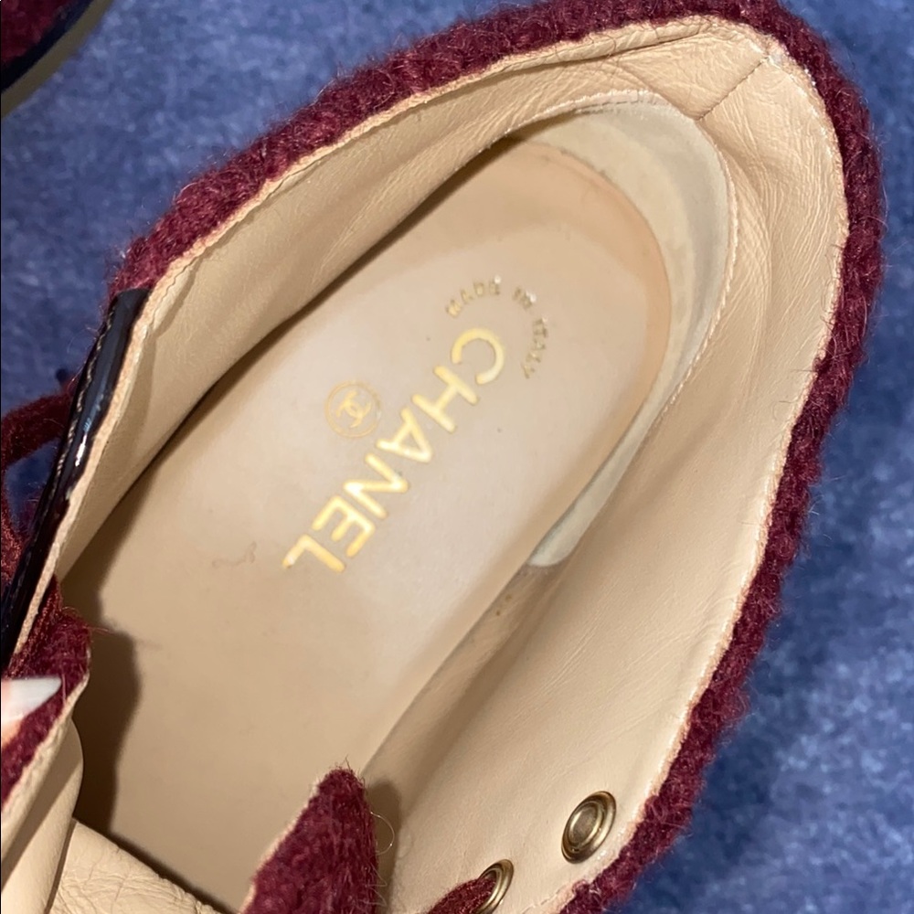 CHANEL Maroon Wool and Leather High-Tops - Picture 10 of 12